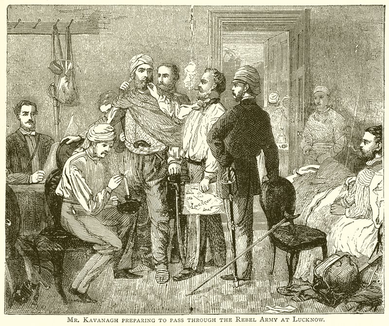 Sr. Kavanagh se preparando para passar pelo exército rebelde em Lucknow de English School