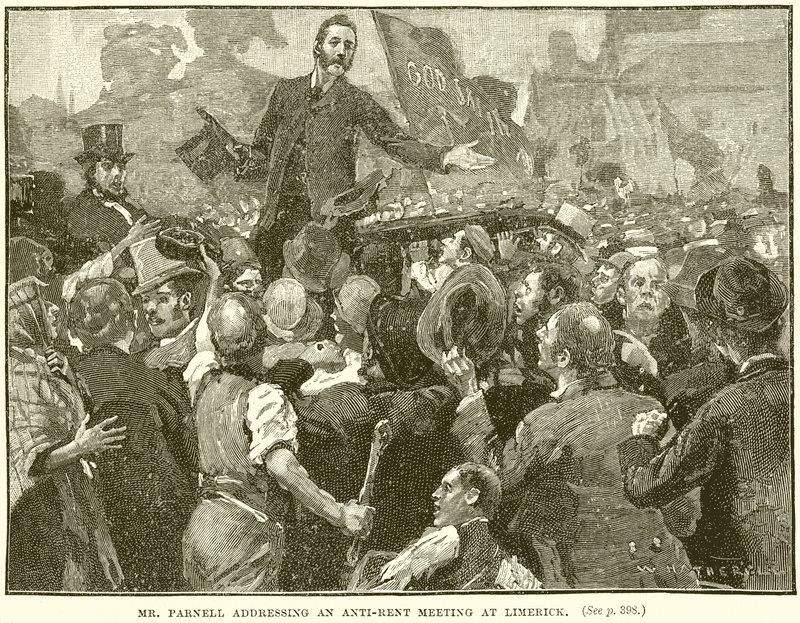 Sr. Parnell discursando em uma reunião anti-aluguel em Limerick de English School