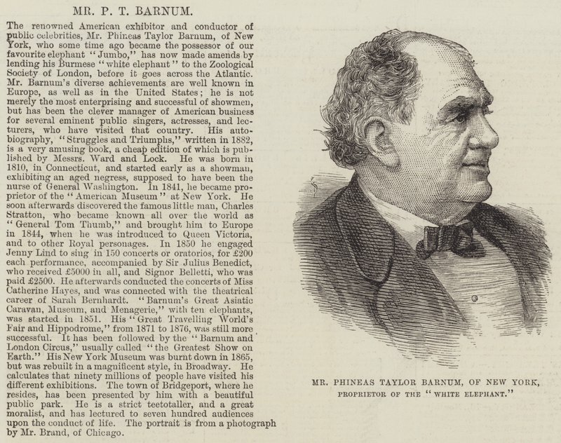 Sr. Phineas Taylor Barnum, de Nova Iorque, Proprietário do "Elefante Branco" (gravura) de English School