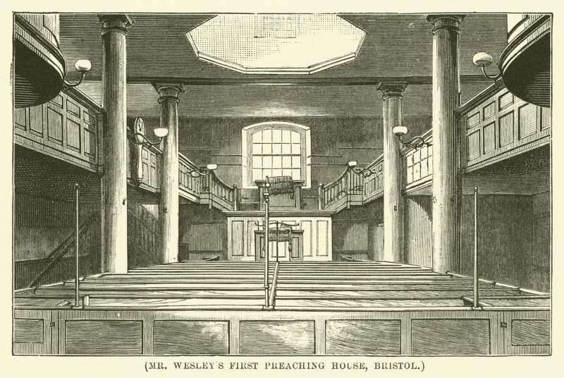 A primeira casa de pregação do Sr. Wesley, em Bristol (gravura) de English School