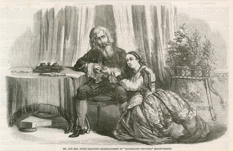 Sr. e Sra. Henri Draytons entretenimento de Provérbios Ilustrados, Regent Street, Londres de English School