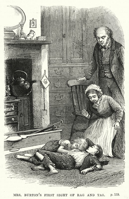 A primeira visão da Sra. Burton de Rag e Tag (gravura) de English School