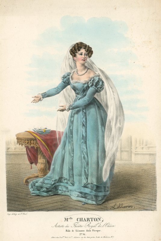 Sra. Charton, artista do Theatre Royal de lOdeon, no papel de Leonore em Fiesque de English School
