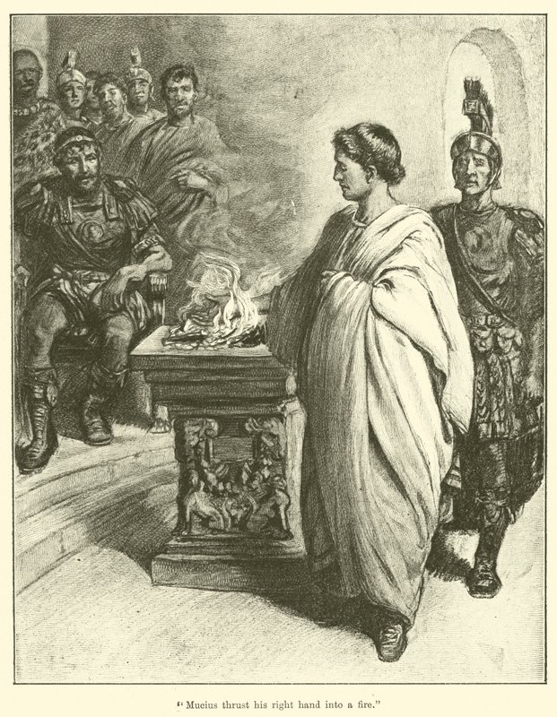 "Mucius empurrou a mão direita para uma fogueira" (gravação) de English School