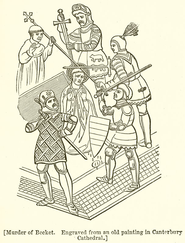 Assassinato de Becket. Gravado a partir de uma pintura antiga na Catedral de Canterbury de English School
