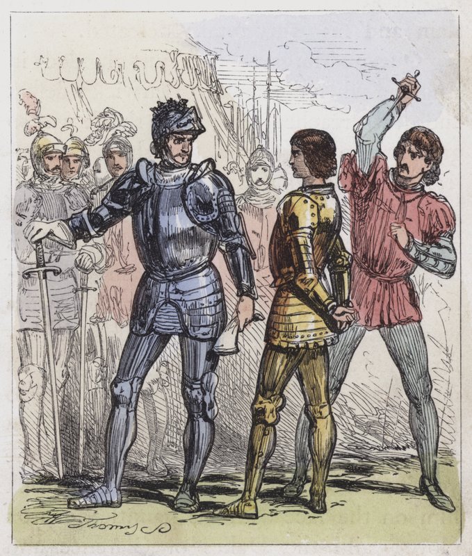 Assassinato do Príncipe Eduardo em Tewkesbury (gravura colorida) de English School