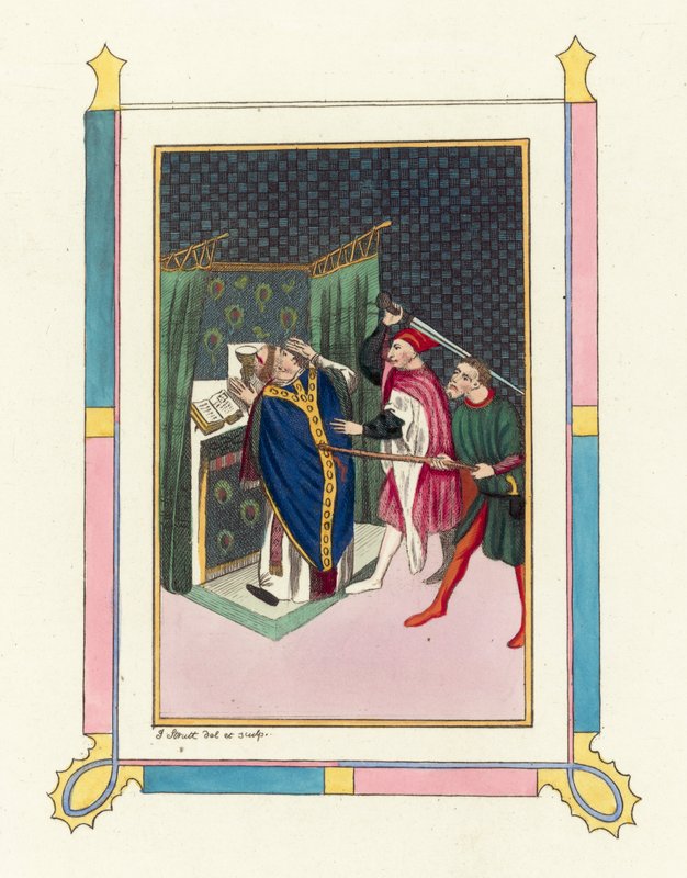 Assassinato de Thomas Becket (gravura colorida) de English School
