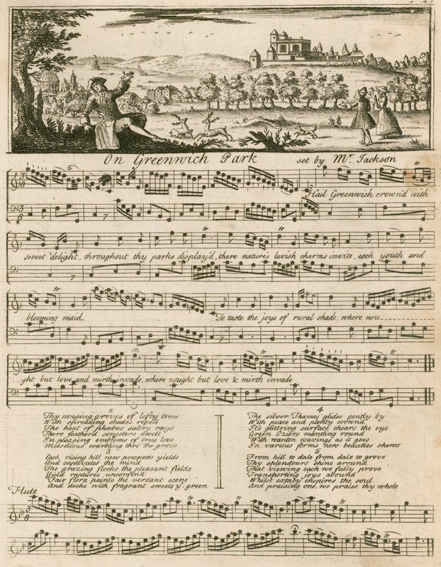 Partitura musical: Em Greenwich Park, definido por Jackson de English School