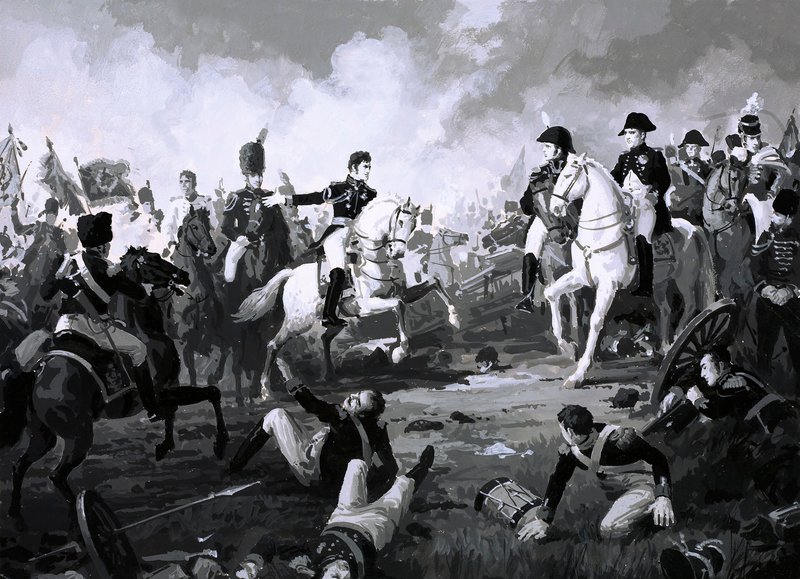Napoleão triunfa na Batalha de Austerlitz (guache no papel) de English School