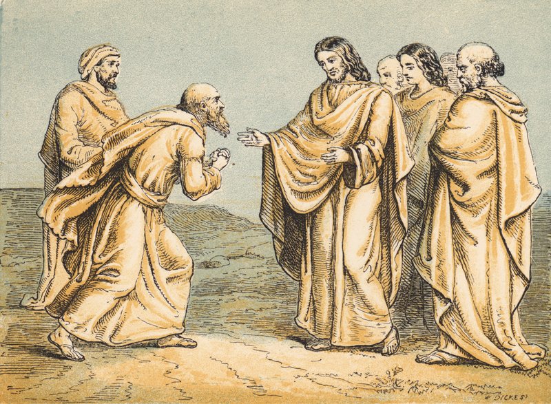 Natanael trazido a Jesus (gravura colorida) de English School