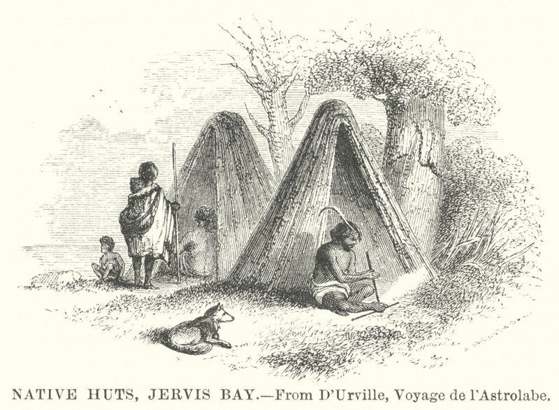 Cabanas dos nativos, Baía de Jervis (gravura) de English School