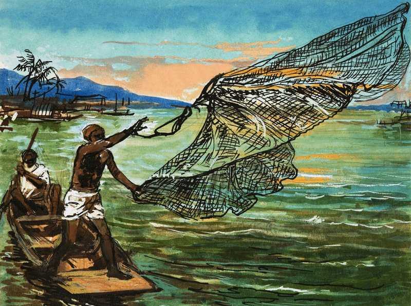 Nativos pescando no rio Níger, na África de English School