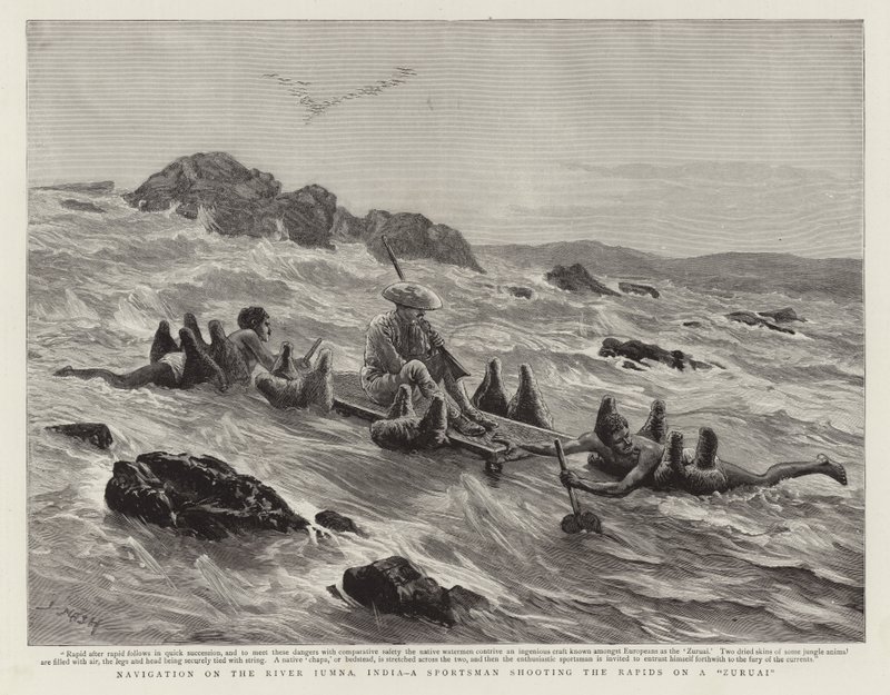 Navegação no rio Jumna, na Índia de English School