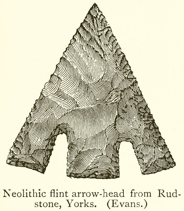 Flecha de cabeça de sílex neolítico de Rudstone, Yorks. (Evans) de English School