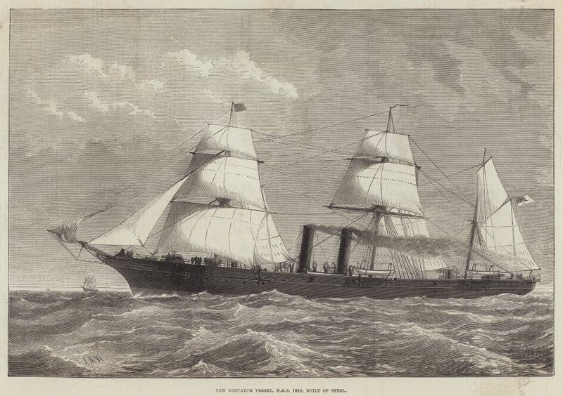 Nova embarcação de despacho, HMS Iris, construída em aço de English School