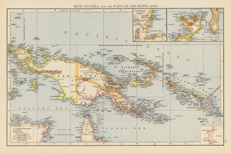 Nova Guiné e arquipélago da Papuásia (litografia a cores) de English School