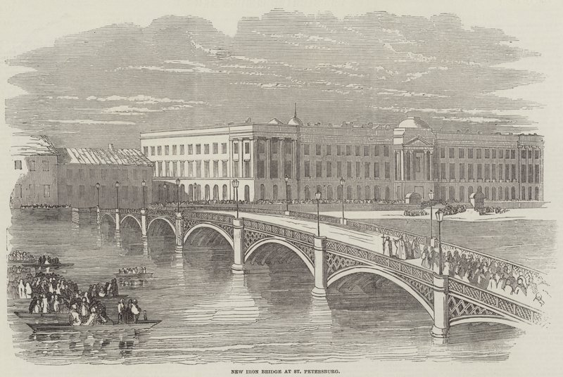 Nova Ponte de Ferro em São Petersburgo (gravura) de English School