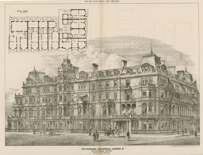 Novas mansões, Chesterfield Gardens, Londres W, John Thomas Wimperis, arquiteto de English School
