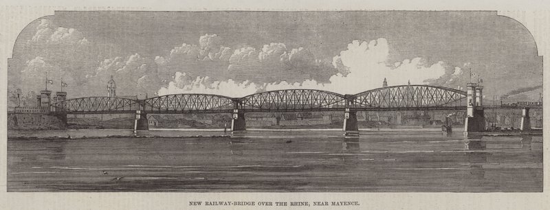 New Railway-Bridge over the Rhine, perto de Mayence (gravura) de English School