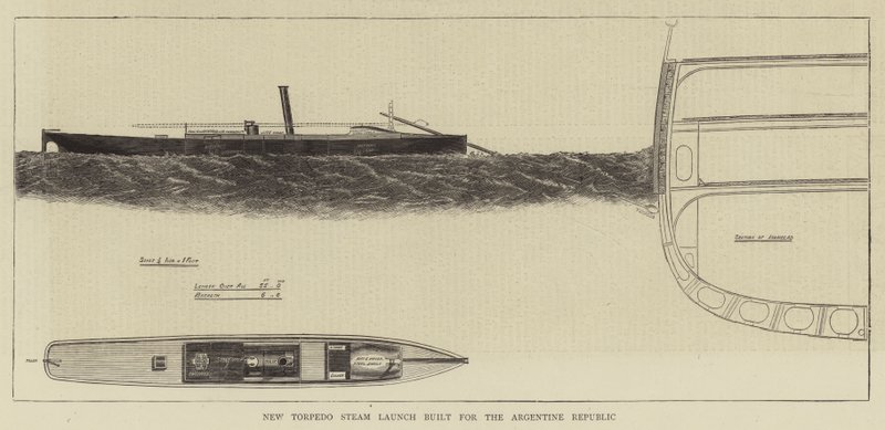 Novo Lançamento de Torpedo a Vapor construído para a República Argentina (gravura) de English School