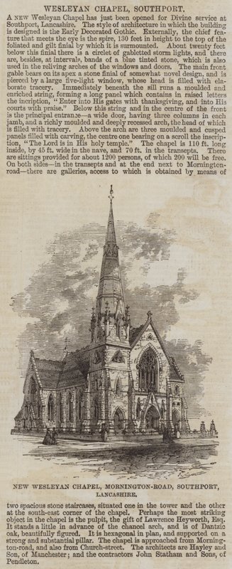 New Wesleyan Chapel, Mornington-Road, Southport, Lancashire (gravura) de English School