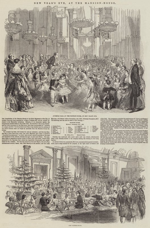 Véspera de Ano Novo, na Mansion-House (gravura) de English School