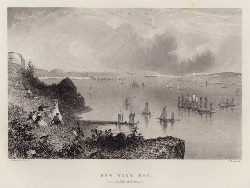 New York Bay, a partir da Estação Telegráfica (cor litho) de English School