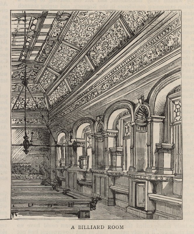 Novo edifício do Clube Constitucional na Northumberland Avenue: uma sala de bilhar de English School