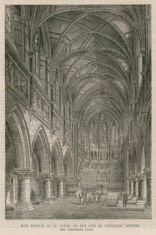 Nova igreja de São Pedro no site dos Jardins Vauxhall de English School