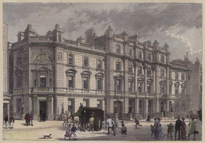 Novo tribunal e delegacia de polícia, Bow Street, Londres, c1880 (gravura colorida) de English School