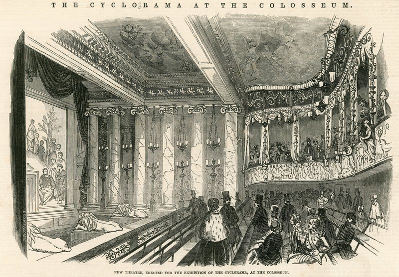 Novo teatro, erector para a exposição do Cyclorama no Coliseu, Londres de English School