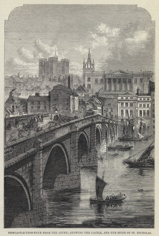 Newcastle-upon-Tyne do Sul, mostrando o Castelo e o Espiro de São Nicolau (gravura) de English School