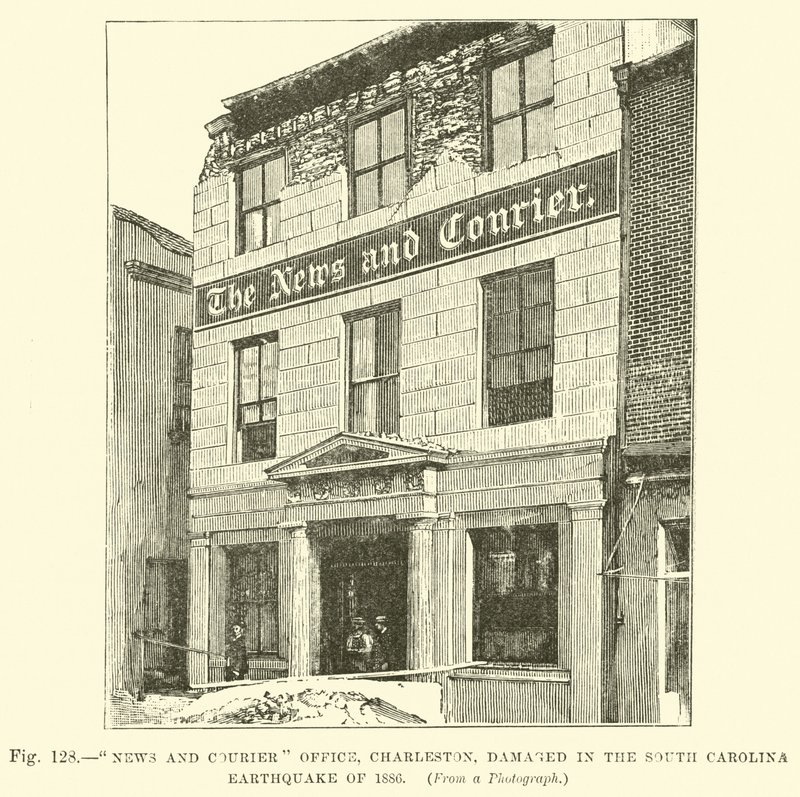 Escritório de notícias e correio, Charleston, danificado no terremoto da Carolina do Sul de 1886 de English School