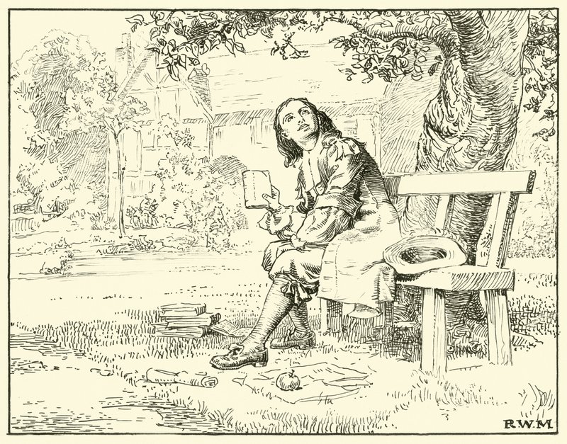 Newton e a Apple (tinta no papel) de English School