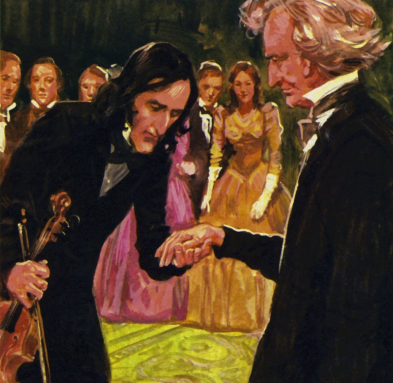 Nicolo Paganini humildemente beijou sua mão depois de jogar Berliozs Harold na Itália de English School