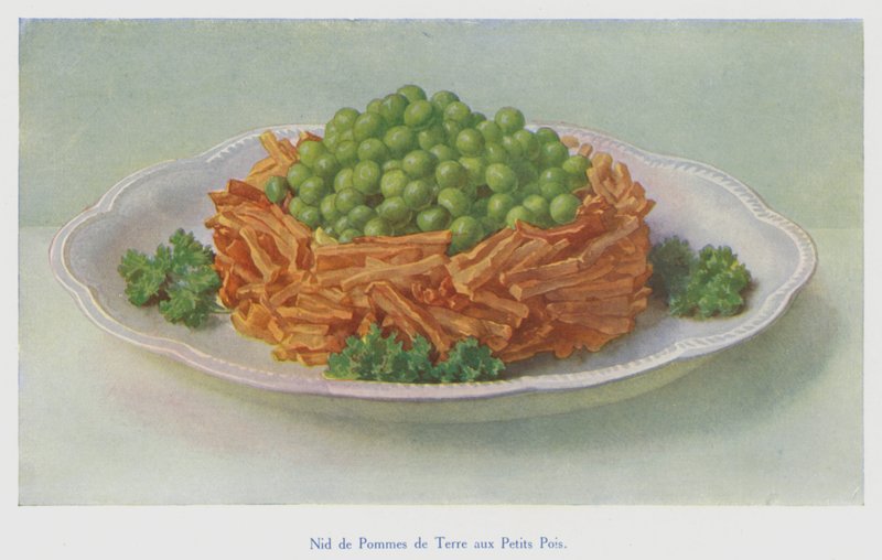 Ninho de batatas com ervilhas (litografia a cores) de English School