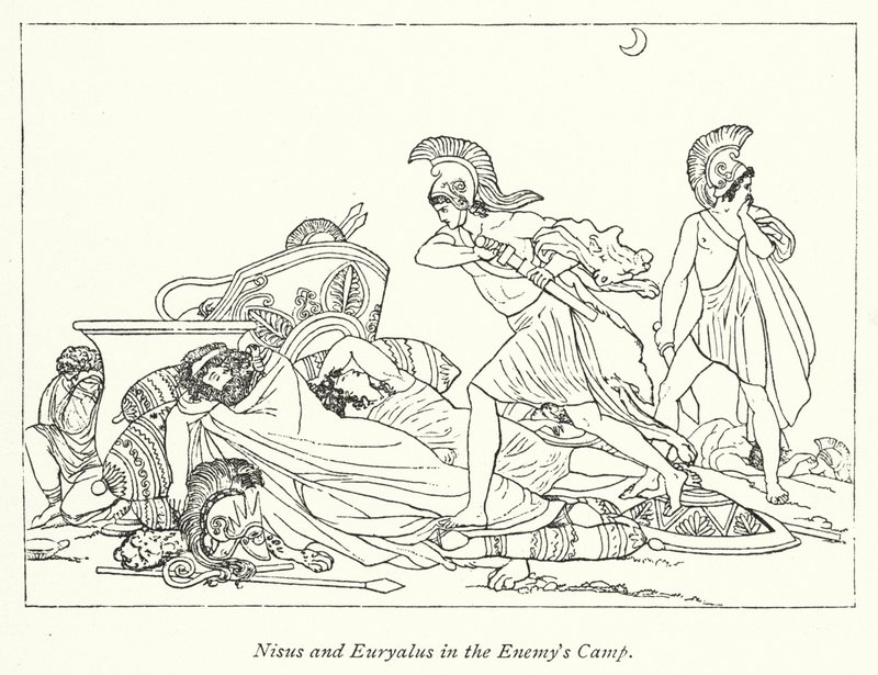 Nisus e Euryalus no Acampamento do Inimigo (litho) de English School