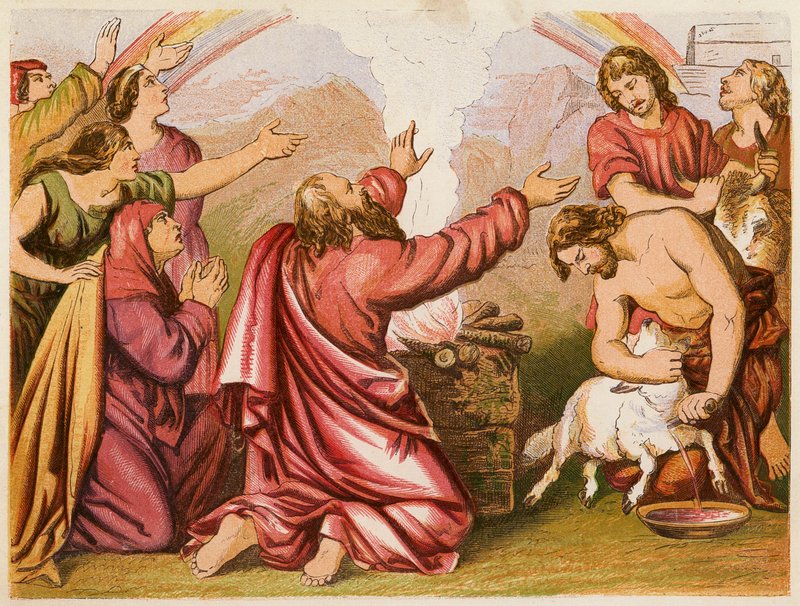 O sacrifício de Noé (litografia a cores) de English School