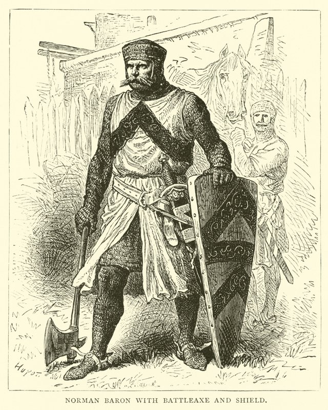 Norman Baron com machado de batalha e escudo de English School