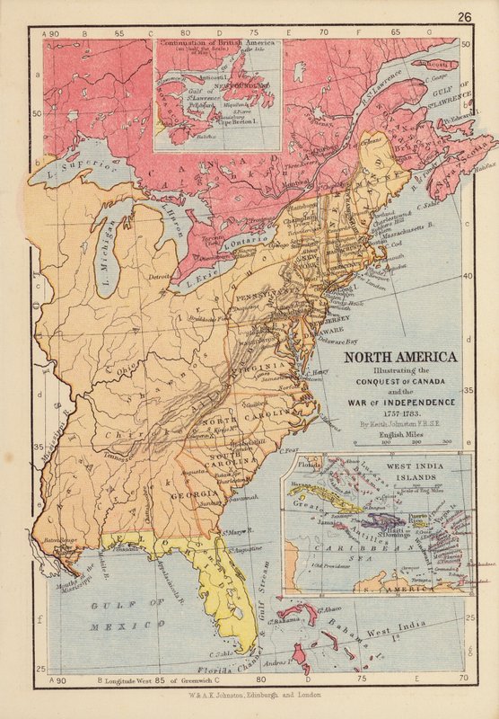 América do Norte, ilustrando a Conquista do Canadá e a Guerra da Independência de English School