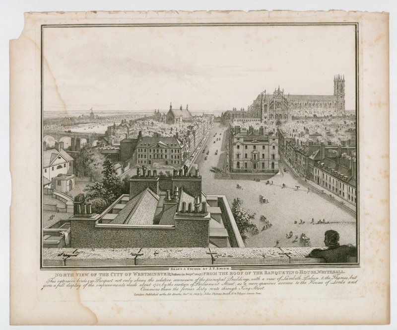 Vista norte da cidade de Westminster a partir do telhado da Banqueting House, Whitehall de English School