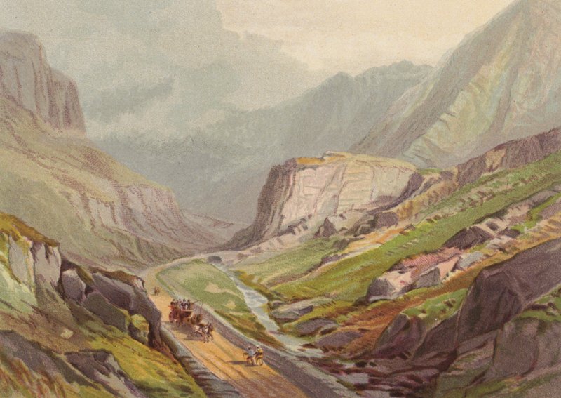 Norte do País de Gales, Passo de Llanberis (cor litho) de English School
