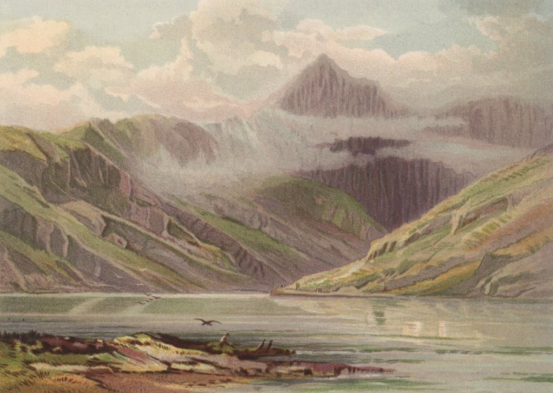 Norte do País de Gales, Snowdon de Llyn Llydaw (cor litho) de English School