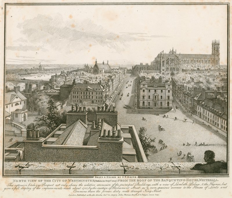 Vista norte, de, westminster, de, a, telhado, de, a, banqueting, casa, whitehall de English School