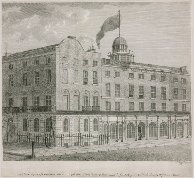 Aspecto noroeste de Lackington, Allen e Cos Templo das Musas, Finsbury Square de English School