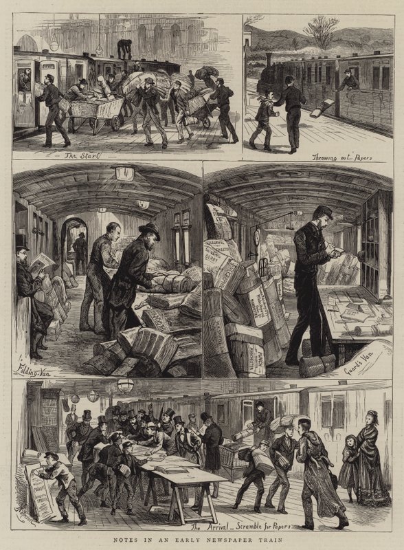 Notas em um Trem de Jornais Antigos (gravura) de English School