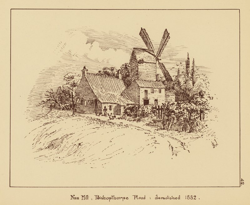 Nun Mill, Bishopthorpe Road, demolido em 1882 (litografia) de English School