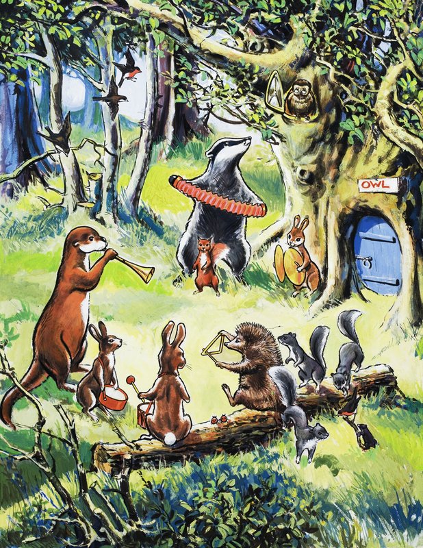 Animais de viveiro brincando na madeira de English School
