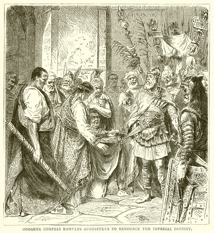 Odoaker compele Romulus Augustulus a renunciar à dignidade imperial de English School