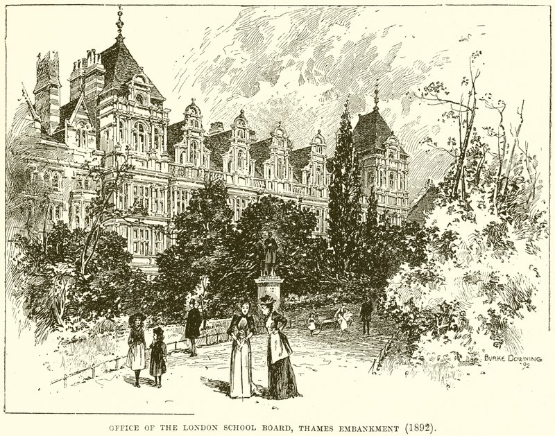 Escritório do London School Board, Tamisa Embankment (1892) de English School